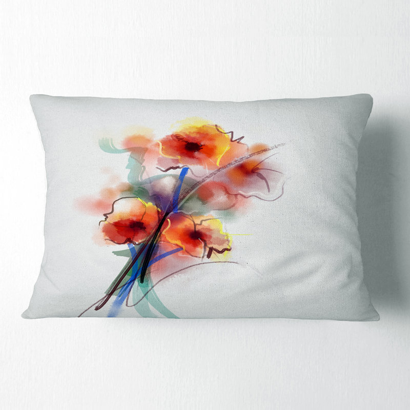 Fleurs douces sur fond blanc - Coussin décoratif à imprimé floral