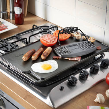 Cast Iron Reversible Griddle Stove Gas Grills Non-Stick Griddle Plate w/  Handles