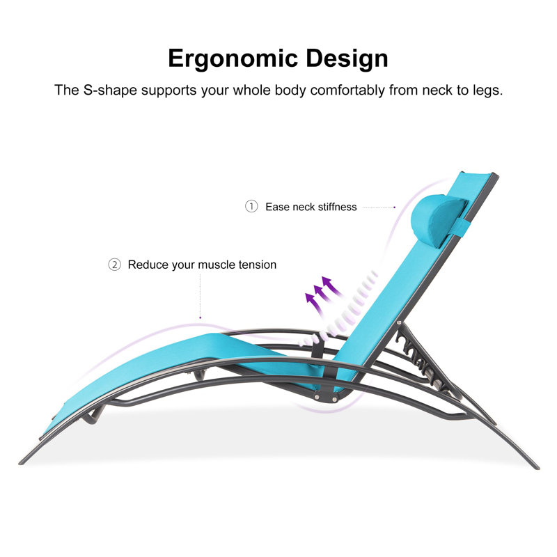 Outdoor Rust-Resistant Metal Chaise Lounge with Table, Turquoise Blue