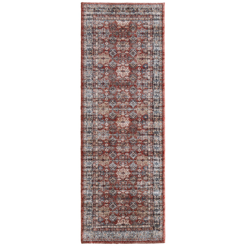 Tapis traditionnel rouge Rockett, Tapis de couloir 2 pi 6 po x 7 pi 3 po