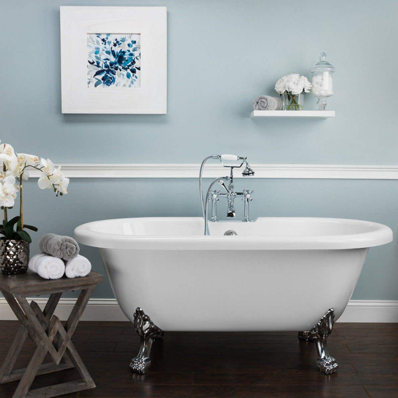 66.75'' x 30'' Freestanding Soaking Acrylic Bathtub, White / Chrome