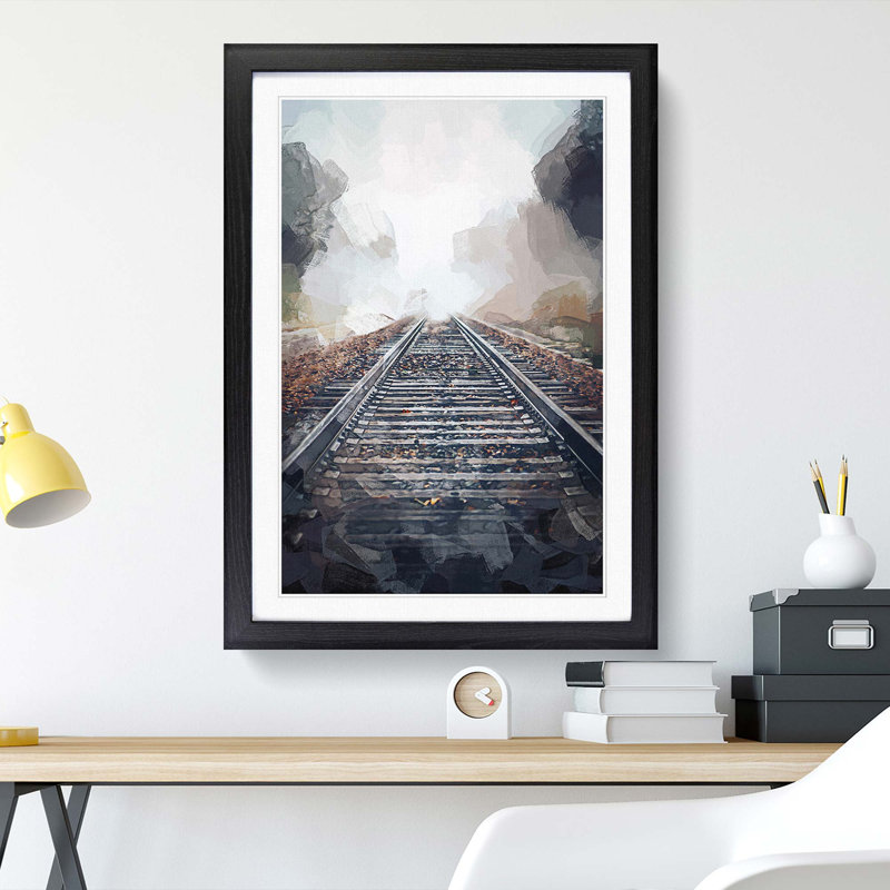 Train Tracks in the Mist in Abstract - Framed Print, 50cm H x 35cm W x 2cm D, Black