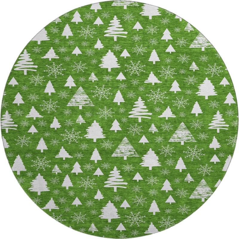 Premium Machine Washable Dockside AMF1815 Christmas Trees Rug, Round 8'