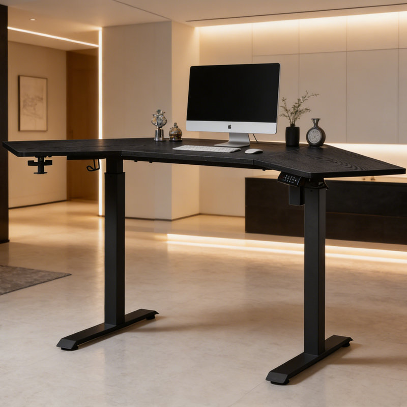 Adjustable Corner Metal Base Standing Desk, Black