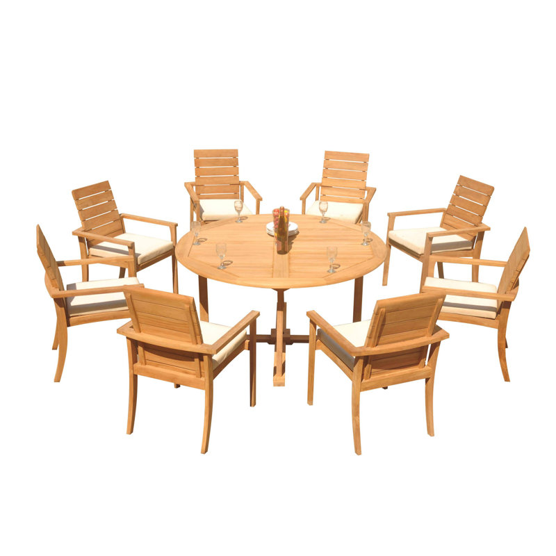 Algrave 9-Piece Round Teak Outdoor Dining Set with Stackable Chairs