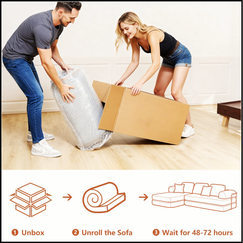 Canapé d'angle sans ossature de 264 cm avec méridienne, assise profonde et mousse à mémoire de forme en chenille pour un confort et un style ultimes