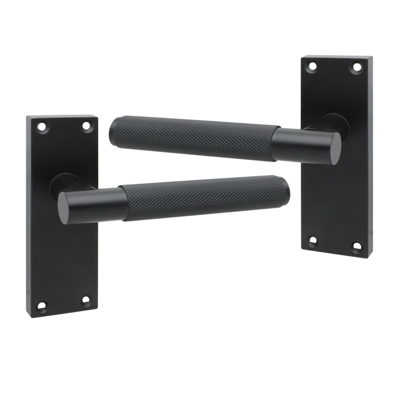 Golden Grace 1 Pair Victorian T-Bar Knurled Door Handle Matt Black Finish with Ball Bearing Hinges and Latches - 120 x 40mm