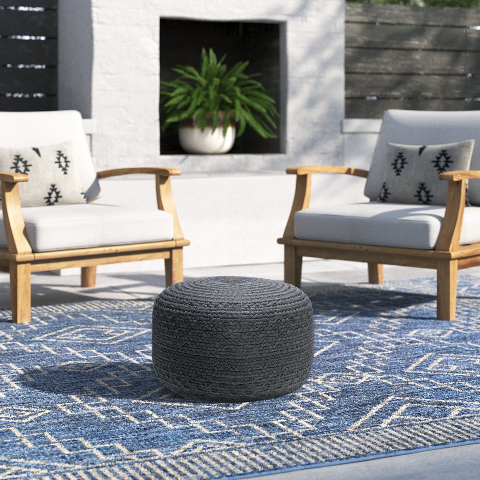 Dalenna Round Outdoor Ottoman, Dark Gray