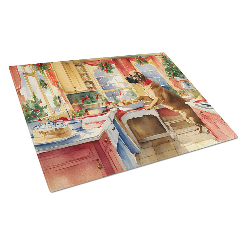 Mastiff Christmas Cookies Glass Cutting Board