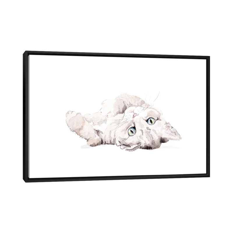 Grey Staring Cat Canvas Art, 18" H x 26" W x 1.5" D, Black Framed Canvas, No Matte
