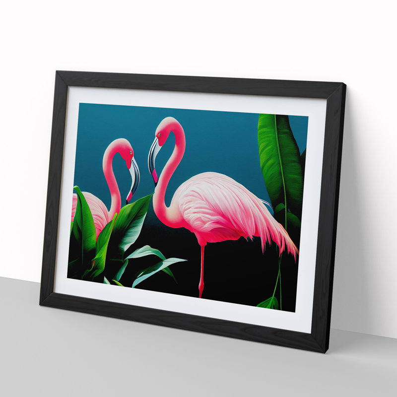 Attractive Flamingos - Framed Print, 25cm H x 34cm W x 2cm D, Black