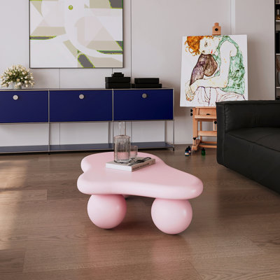 Table basse de 40 pouces en forme de nuage, table basse basse avec 3 pieds sphériques pour le salon, rose