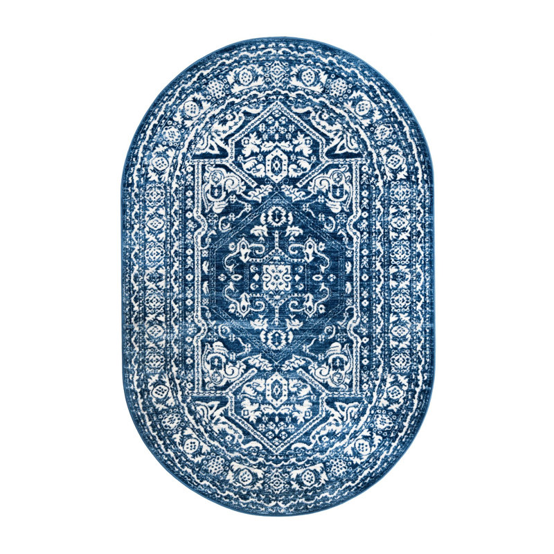 Tapis bleu Mayvale, Ovale 5 pi 3 po x 8 pi