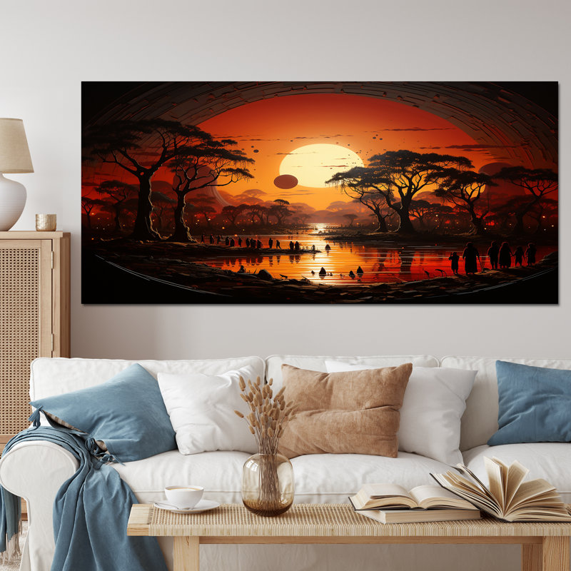 Mahamoud, tribal africain Eternity I - art mural tribal africain, Sans cadre, H 28 po x l 60 po, Toile tendue