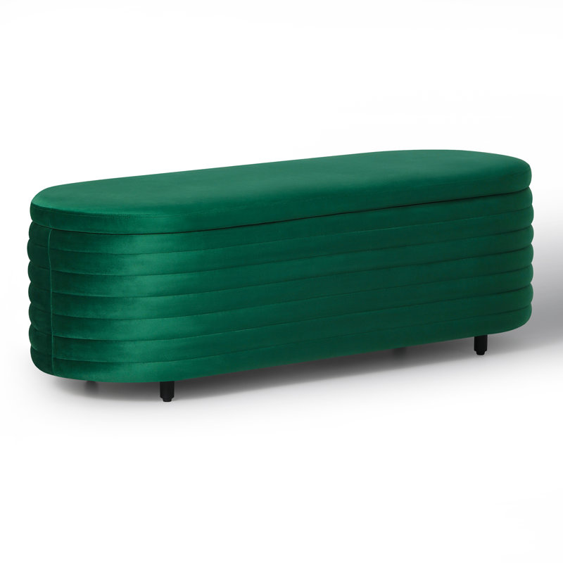 Banc de rangement rembourré en polyester Farrah, H 18,1 po x l 54 po x P 19 po, Vert