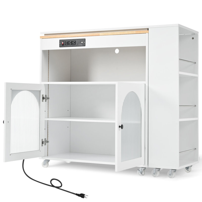 Rolling Kitchen Island With Extended Table, White