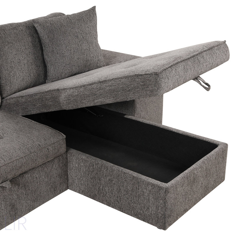 Ensemble de canapé modulaire réversible moderne en L à 3 places, canapé-lit escamotable avec méridienne de rangement et 2 tabourets pour le salon