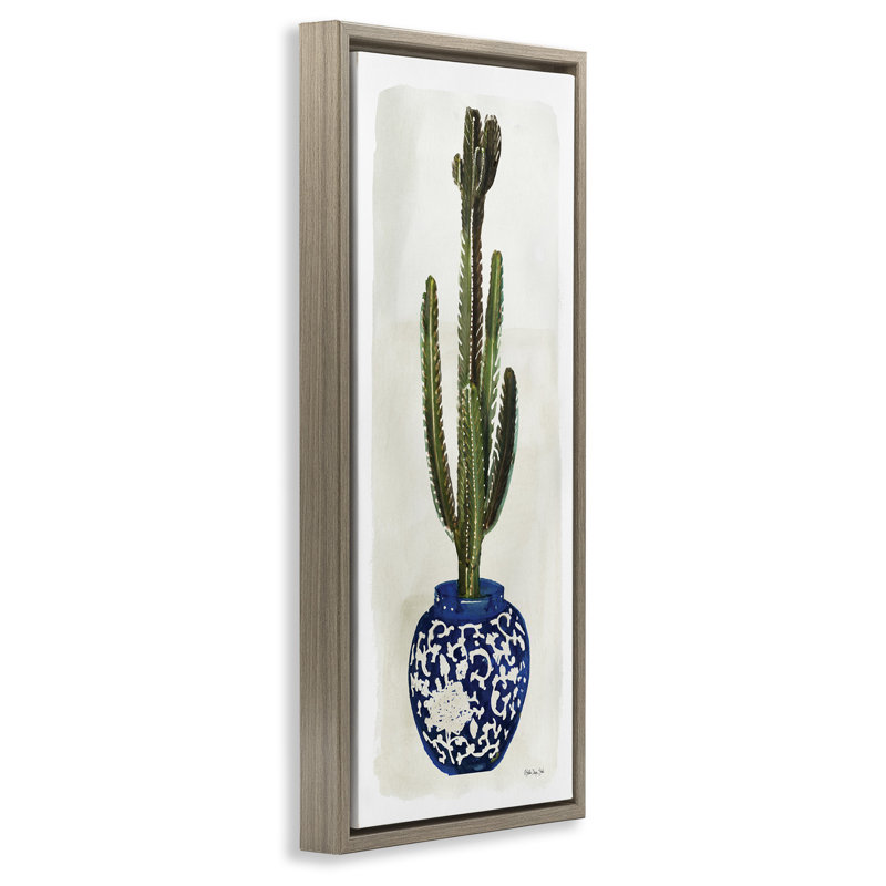 «Cactus in Blue Ornate Vase», art mural encadré or sur toile par Stellar Design Studio, Cadre flottant orme Montalcino