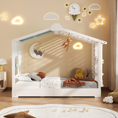 Twin Bed with Tent, Curtains, Side Storage Shelves and Trundle