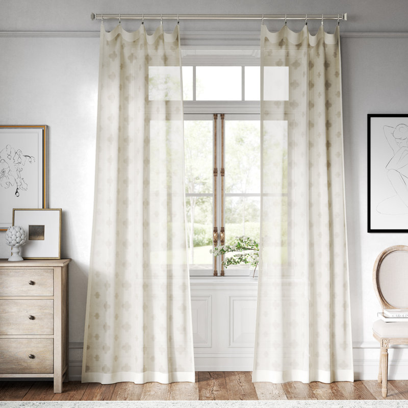 Marylane Geometric Patterned Faux Linen Sheer Curtains for Bedroom & Living Room Curtains - Single Panel Drapes, 50"W x 108"L