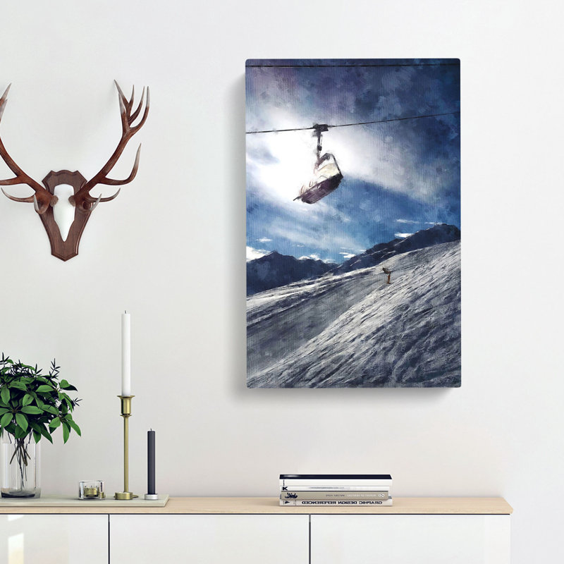 Ski Lift In The Alps - Wrapped Canvas Painting, 45cm H x 30cm W x 4cm D