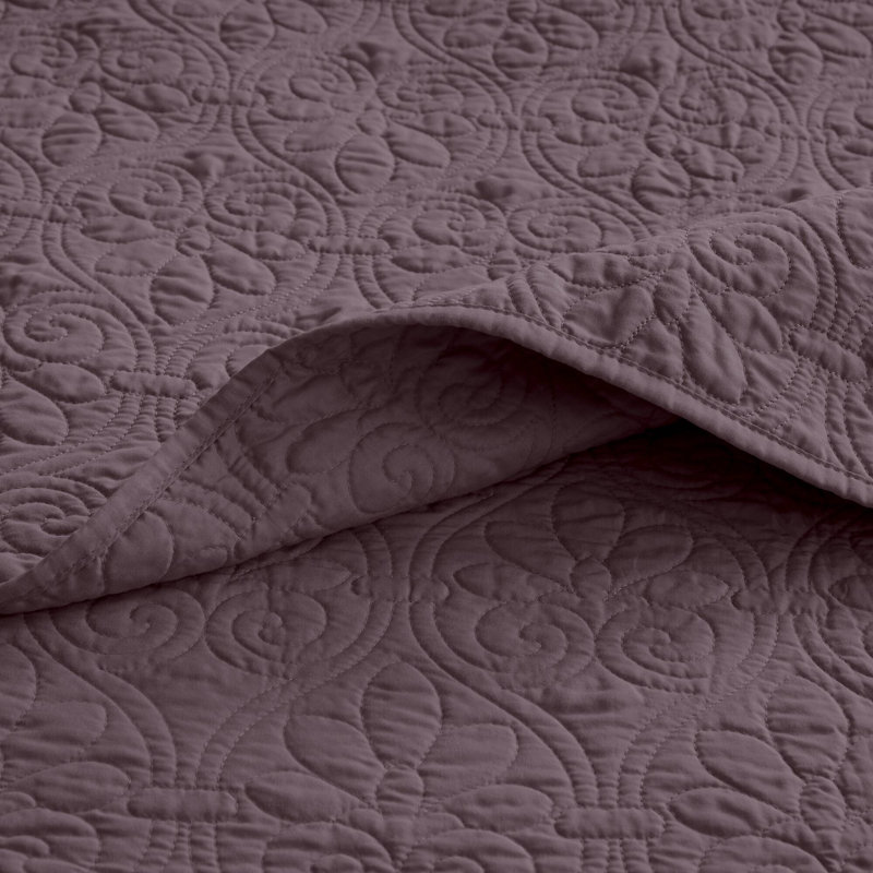 Ensemble de couvre-lit réversible Québec, Couvre-lit de très grande taille et 2 taies déco, Mauve