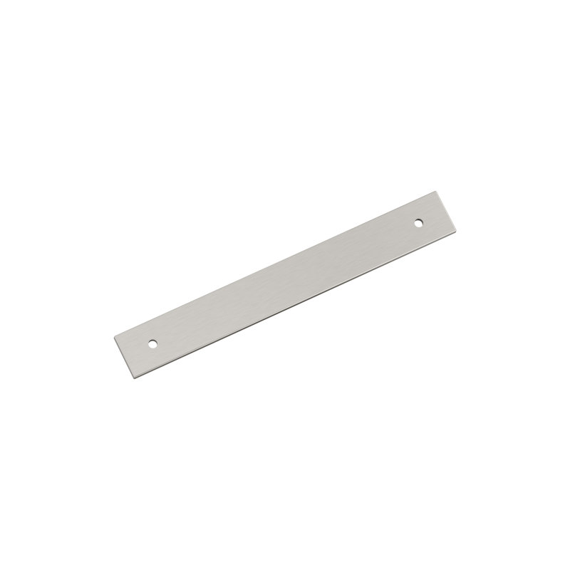 Ladera cabinet pull backplate in a brushed metal finish with two pre-drilled screw holes.