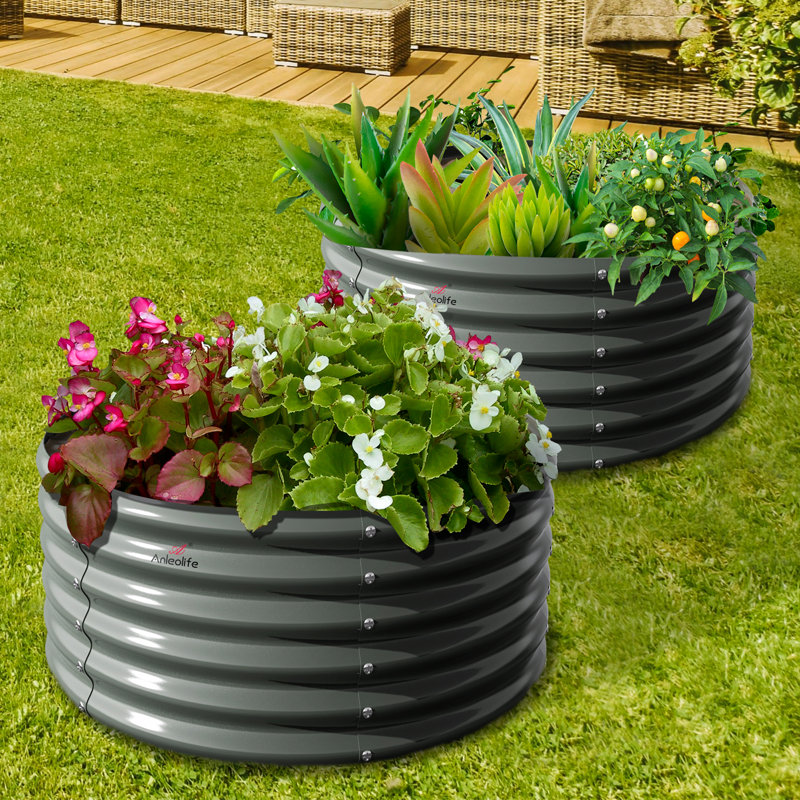 Ensemble de 2 lits de jardin surélevés galvanisés de 4 pi x 18 po - Boîtes à fleurs en métal antirouille et durables pour les légumes, les fleurs et les herbes