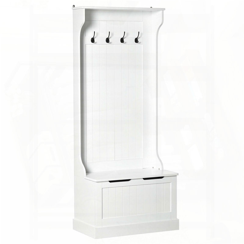 Portemanteau avec portemanteau, banc de rangement et assise HOMcom (blanc)