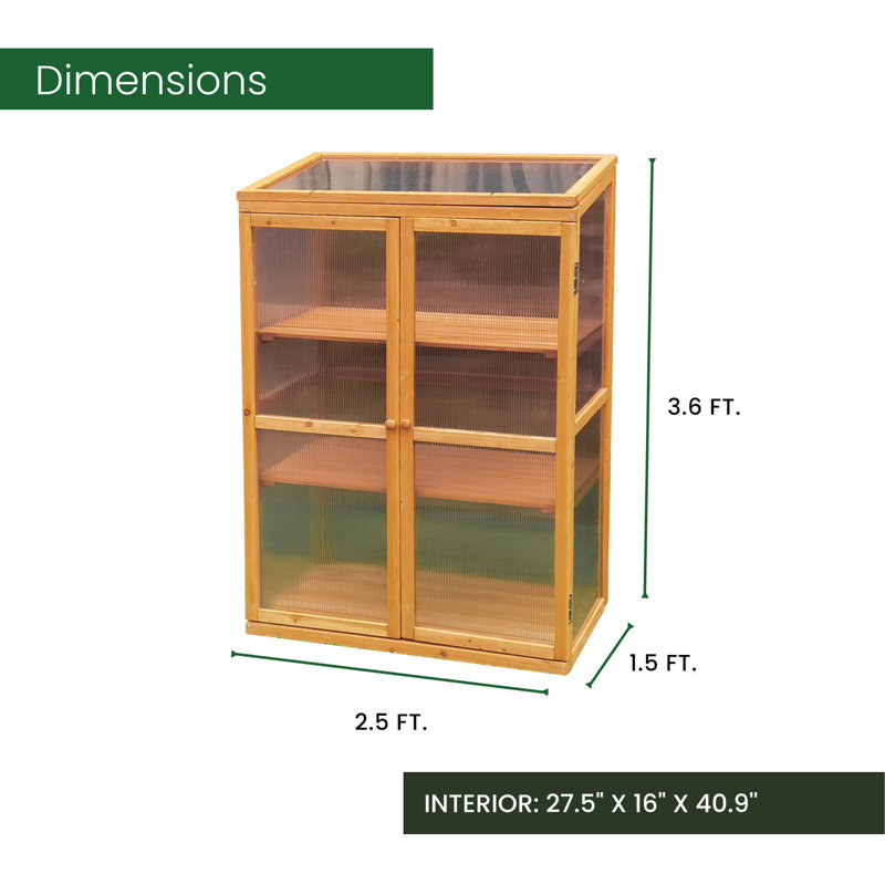 Hanover 43.3'' Clear Polycarbonate and Wood Mini Greenhouse
