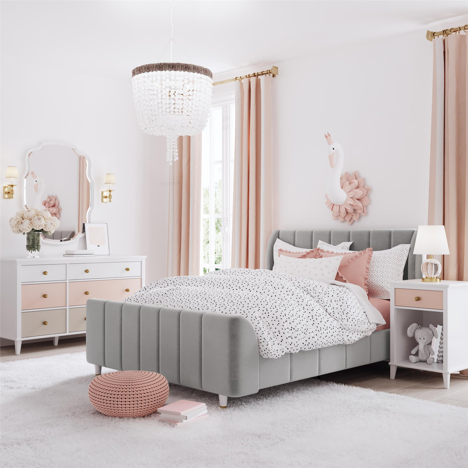 Ricketts Full Upholstered Platform Bed, Gray, Full/Double