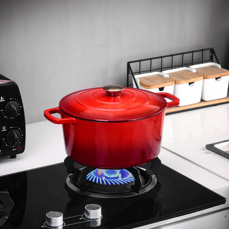 Velaze ZTF01 5.3 Quarts Non-Stick Enameled Cast Iron Round Dutch Oven, Red