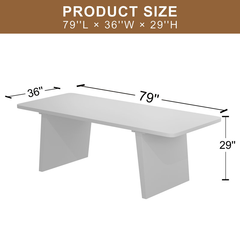 79"L×36"W×29"H Wood Dining Table Kitchen Table with 2 Slanted Legs, Walnut