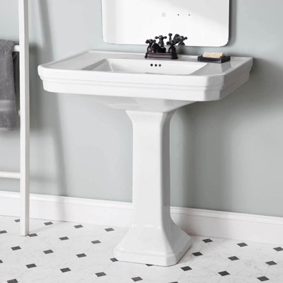 Lavabo sur pied 32 pouces - Perceuse à robinet 4 pouces - Blanc