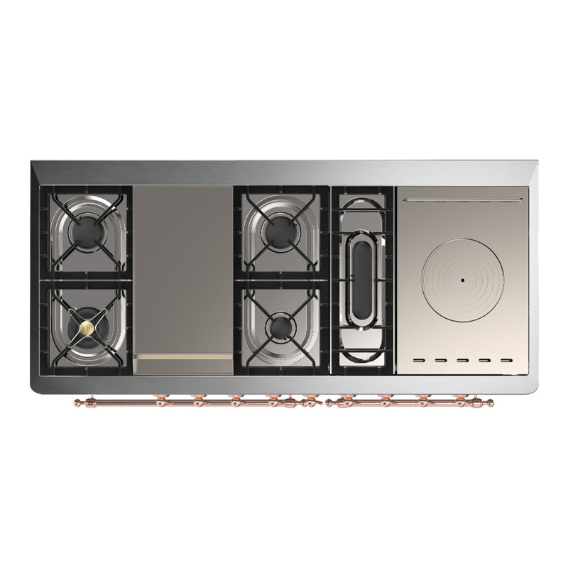 Majestic III Series 60 Inch Dual Fuel Range with 7 Sealed Burners, Griddle, Frenchtop in Antique White (Natural Gas, Copper Trim)