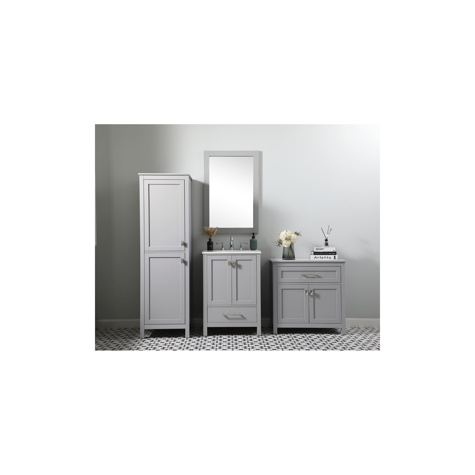 Destinymarie Linen Cabinet, Gray/Brushed Nickel, 65"H x 20"W x 22"D