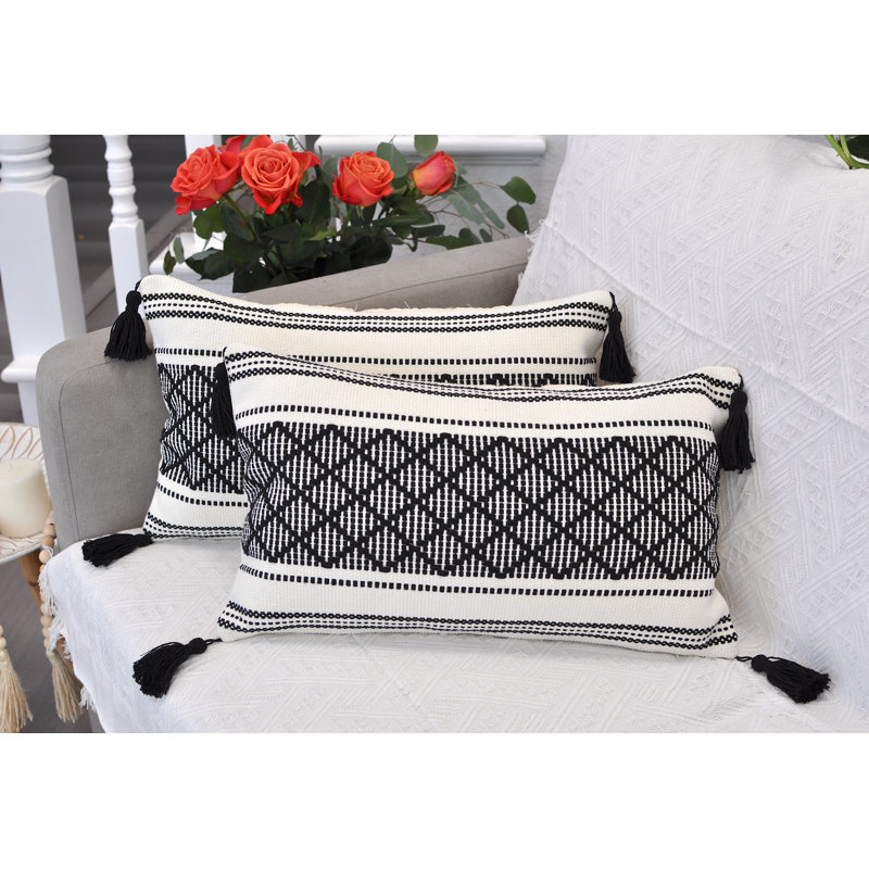  Housses pour coussins lombaires bohème Boho, taies d'oreiller rectangulaires en coton, Noir géométrique