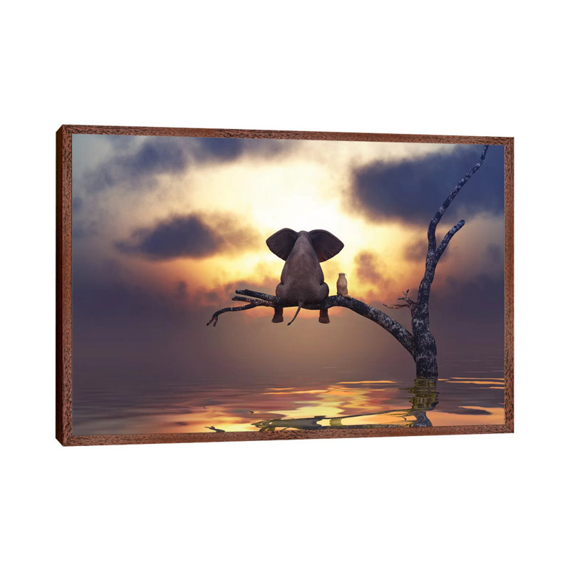 Elephant And Dog Are Sitting On A Tree by Mike Kiev - Print on Canvas, 66.04 cm H x 45.72 cm W