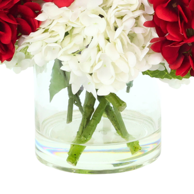 Arrangement d'hortensias patriotique avec drapeaux, Rouge, blanc