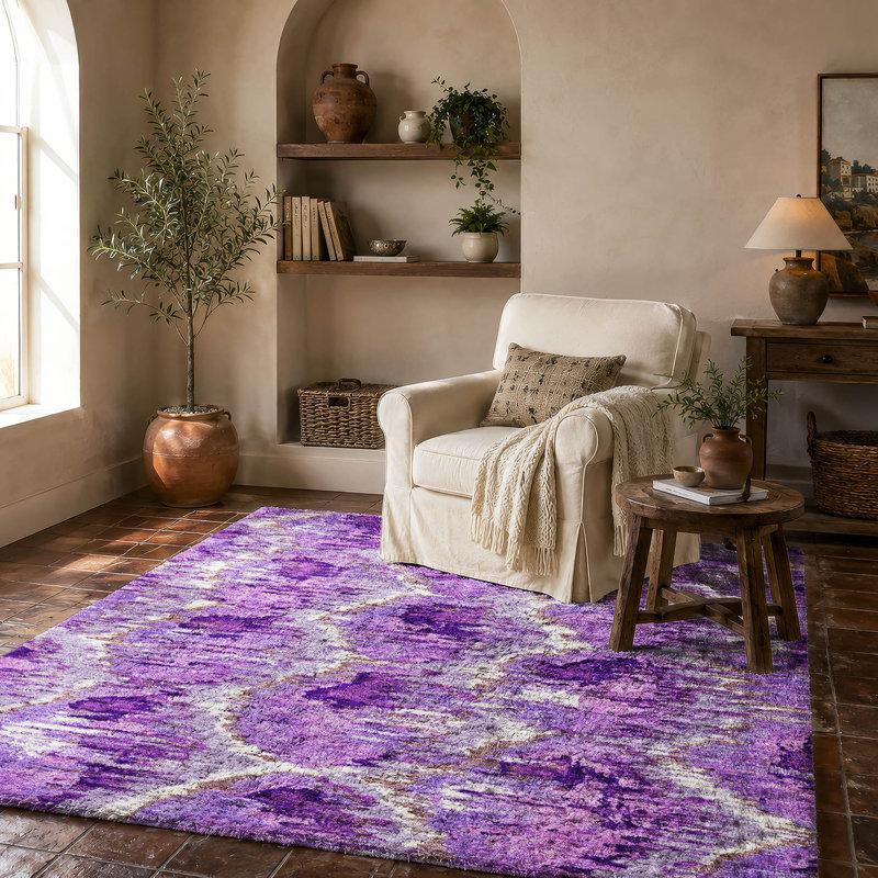 Tapis Dream Shag ADS766 de qualité supérieure, lavable à la machine, motif diamant., Lavender, 5' x 7'6"