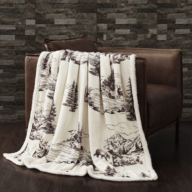 Jeté Campfire en molleton rustique Sherpa, 54 x 68 pouces, Pin blanc