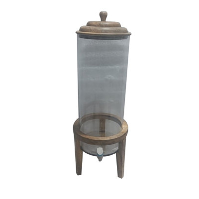 Water Glass Jar w/Mango Wood
