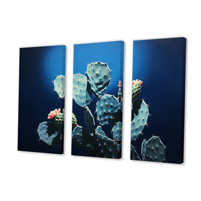 Ensemble de salon Cactus Sapphire Solitude I - Floral Cactus Wall Art, H 40 po x l 60 po x P 1 po