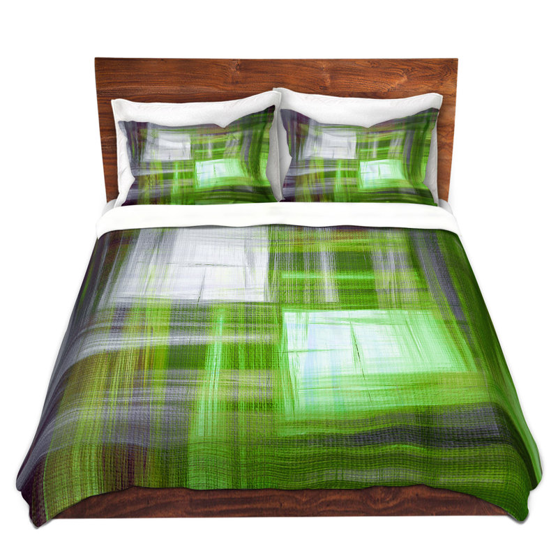  Ensemble de housse de couette TarCrosshatch Julia Di Sano, 1 housse + 2 taies très grand lit, Vert / Gris / Blanc
