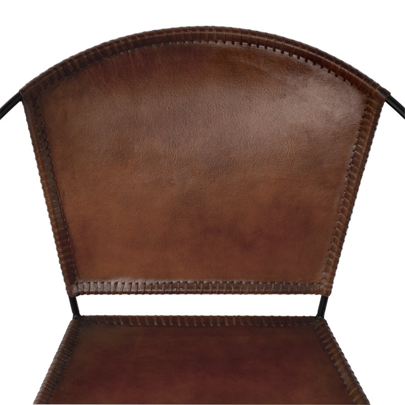 Torkom 31" Faux Leather Side Chair, Medium Brown Genuine Leather/Black