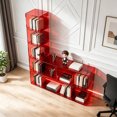 Modern Red Acrylic Bookcase