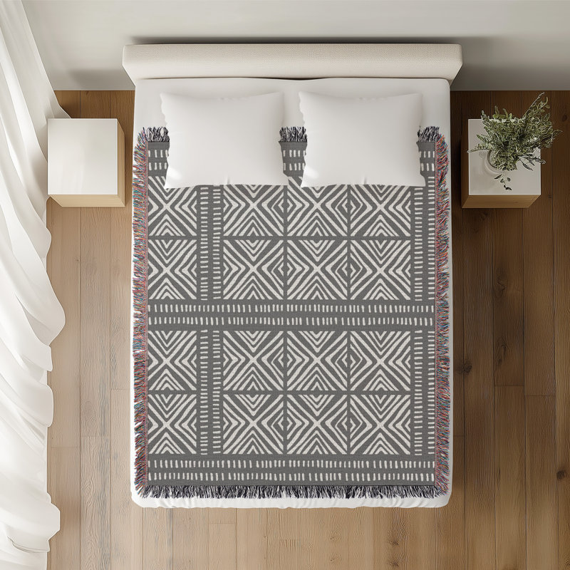 Jeté en coton Thora Tribal, Gris, 60 x 60