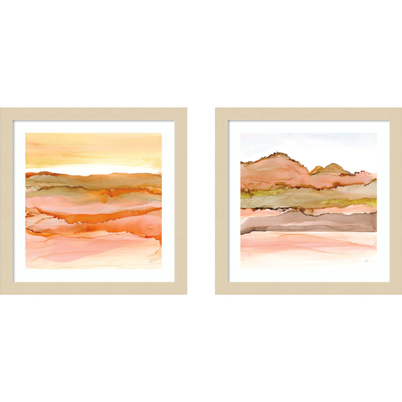 "Desertscapes" - ensemble de 2, par Art mural encadré, H 33 po x l 69 po, Brun