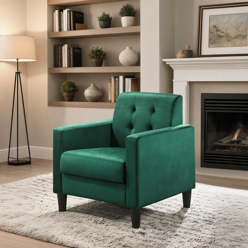 Fauteuil d'appoint en velours capitonné à accoudoirs simples vert sauge 27,5 pouces Velvet