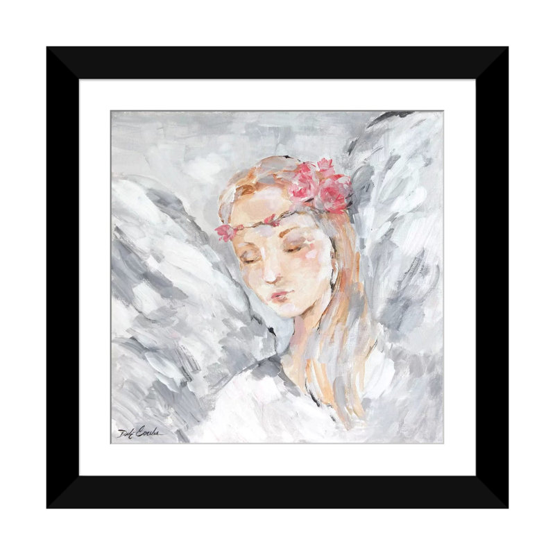 «Angel I» par Debi Coules, impression sur toile tendue, H 16 po x l 16 po x P 1 po, Papier d'art encadré noir, Blanc